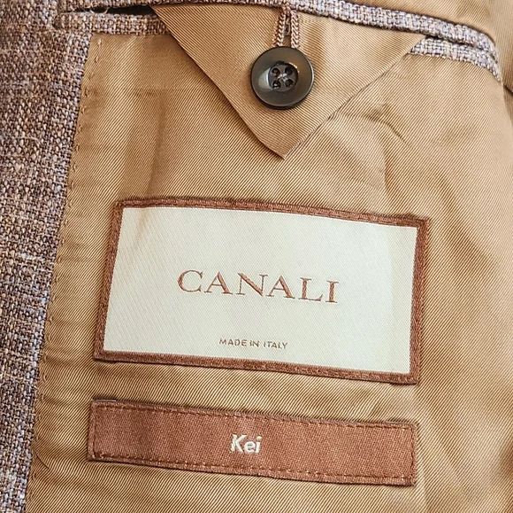Canali Kei Sport Coat 40R Brown Cappuccino Linen Silk Blazer Luxury Made Italy